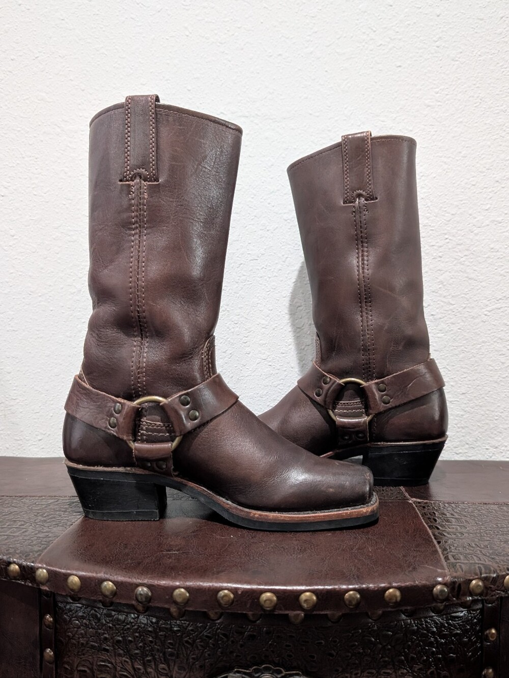 Frye Harness 12R Chocolate Brown Leather Boots Women's Size 6.5 M - Made in USA - Picture 10 of 15